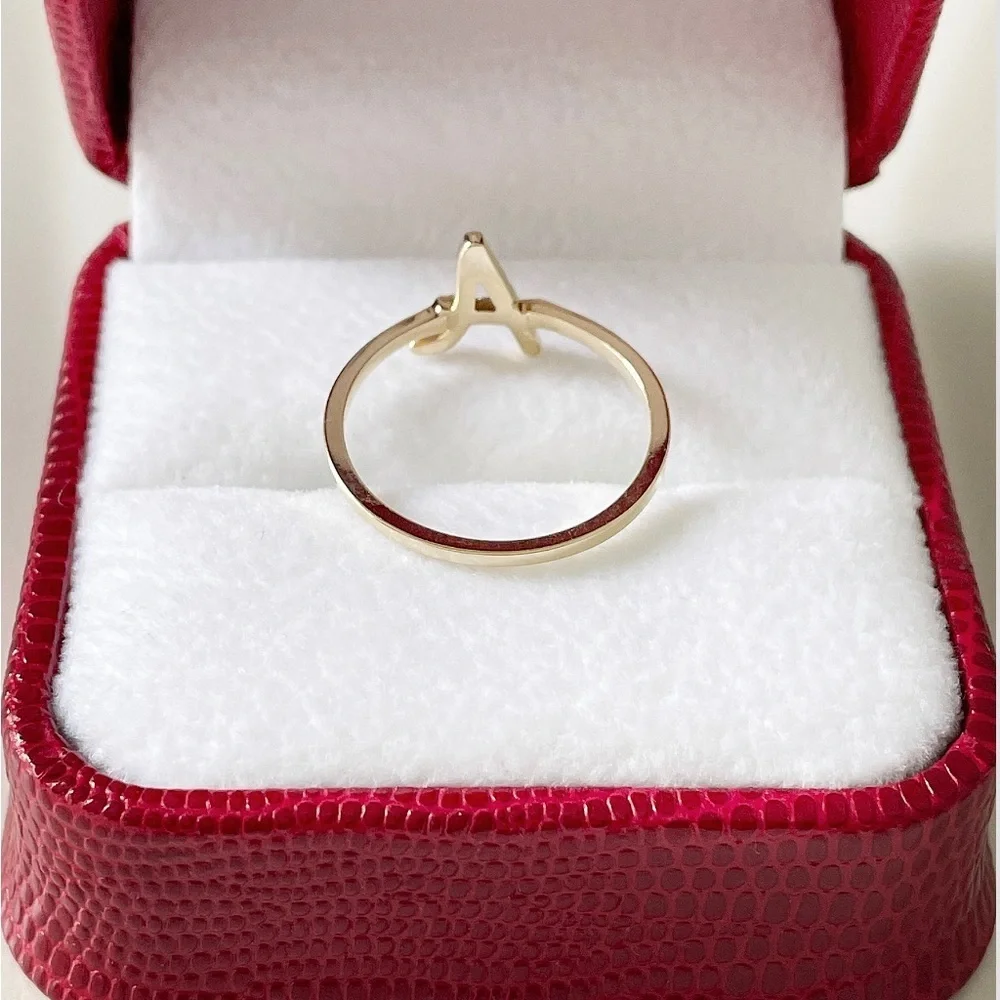 Diamond A Initial Ring 14k Yellow Gold